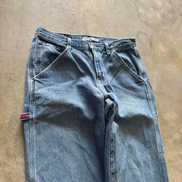Baggy Tommy Hilfiger Carpenter Wide Leg Jnco Styl Y2k Vintage Denim Jeans 30x32 - Picture 7 of 8